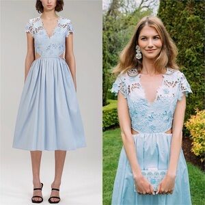 NWT SELF PORTRAIT Pastel Floral Lace Cutout Tie Waist Short Sleeve Midi Dress 10